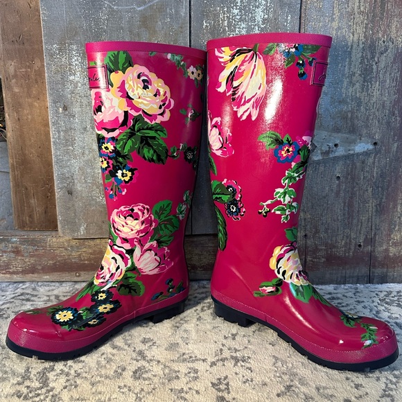 Women’s Joules Size 10 Welly-Print Tall Pink Floral Rain Boots - Picture 3 of 13
